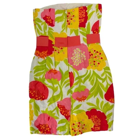 LILLY PULITZER DRESS VANESSA FLORAL PRINTED JACQUARD SIZE 2 STRAPLESS DRESS - Picture 3 of 10